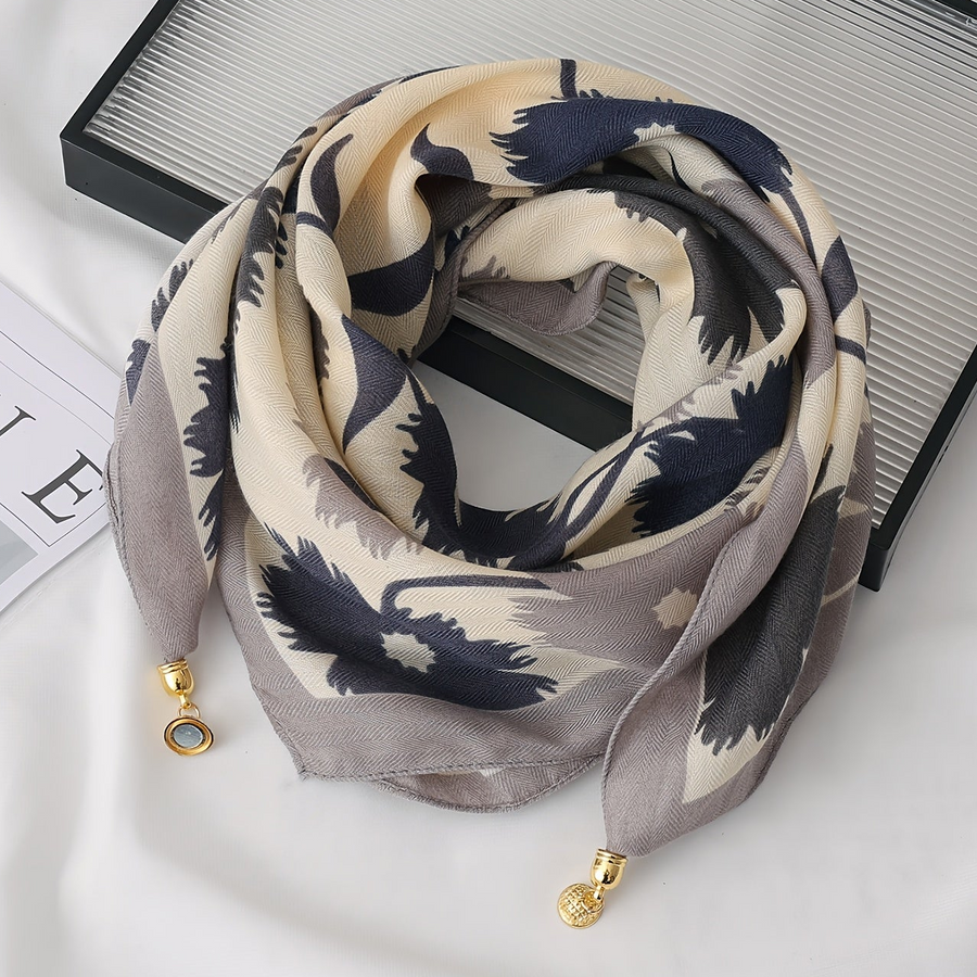 Women's Printed Scarf with Charm Pendant Ends