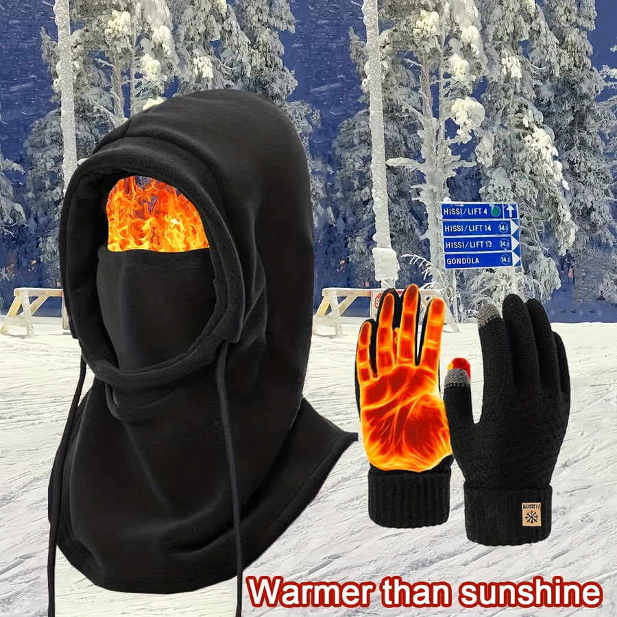 Svart Vinterset Balaklava Handskar Strumpor för Kyla