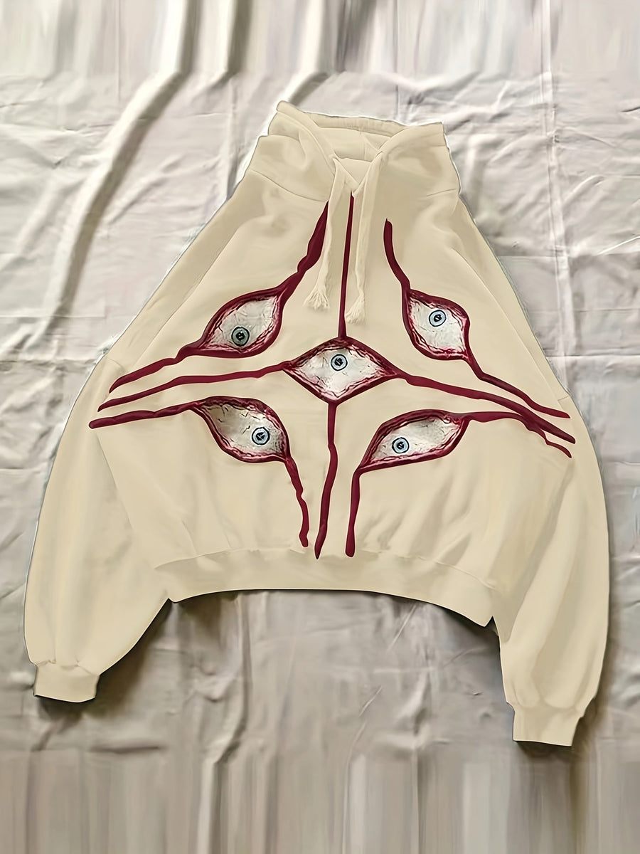 Hoodie med ögonmotiv och dragsko - Långärmad huvtröja