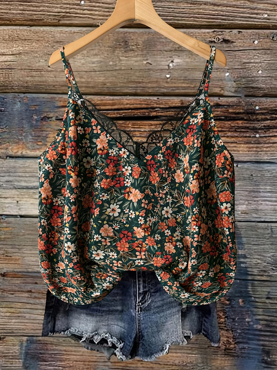 Damlinne med blommigt mönster och spetsdetalj – Somrig topp för casual stil