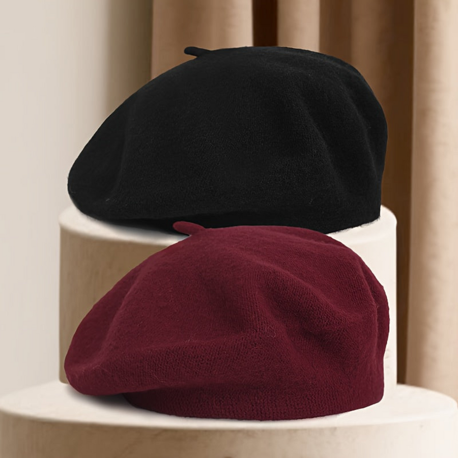 Unisex Beret Mössa - Stickad Basker med Liten Knopp