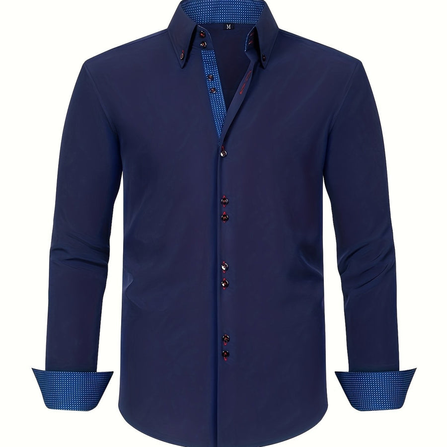 Herrskjorta Elegant Affärslook Långärmad Slim Fit – Perfekt för Kontor och Fest