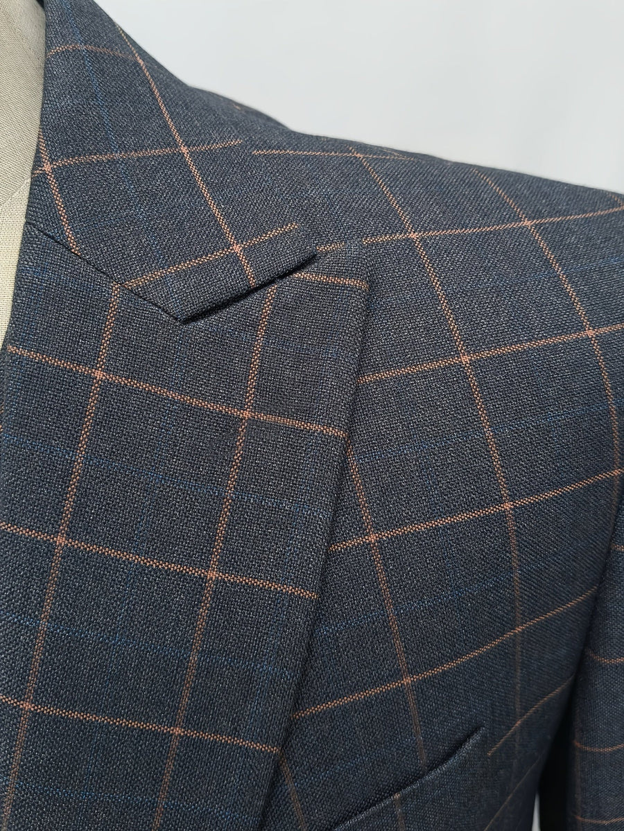 Rutig Herrkostym i Tre Delar Grå Dubbelknäppt Västar Slim Fit