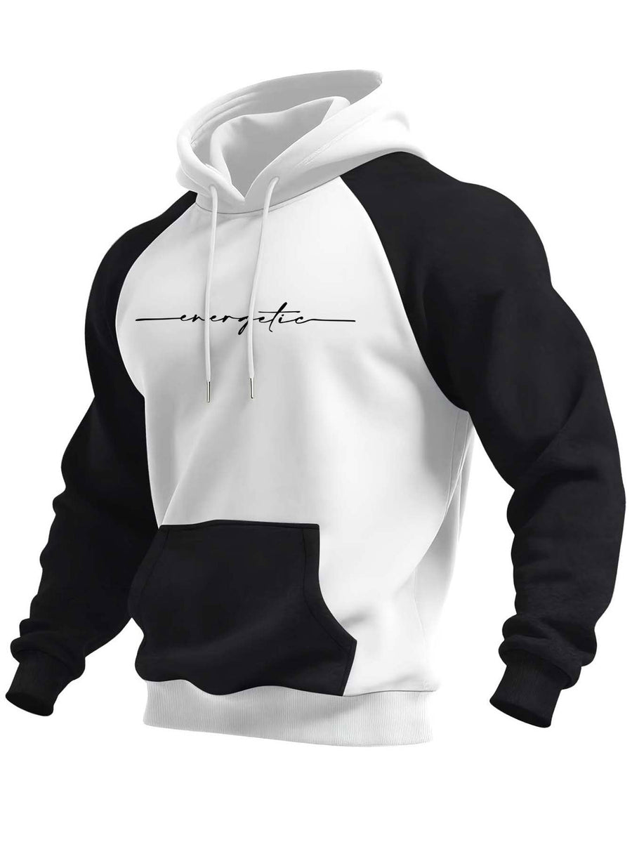Hoodie med raglanärm och känguruficka, tvåfärgad