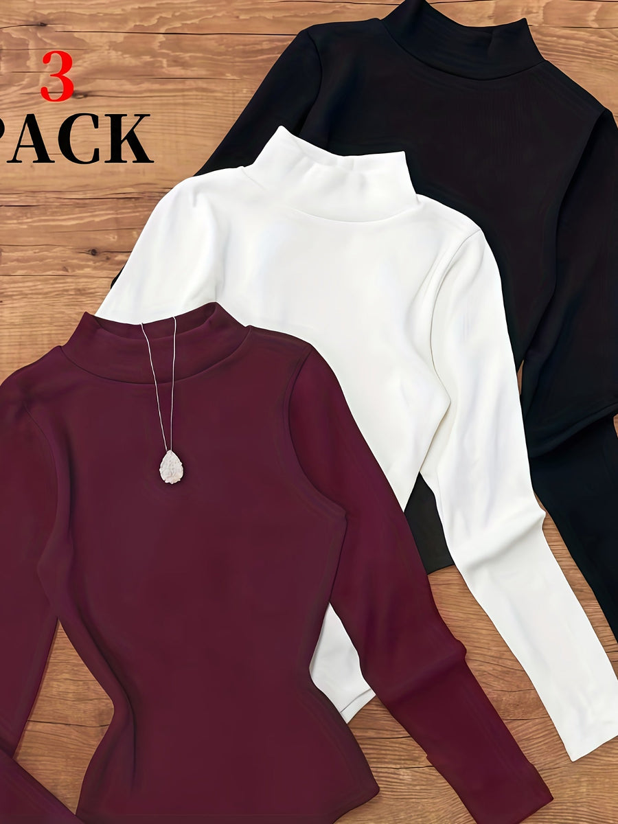 Bodysuit med polokrage, lång ärm, svart, vit och brun