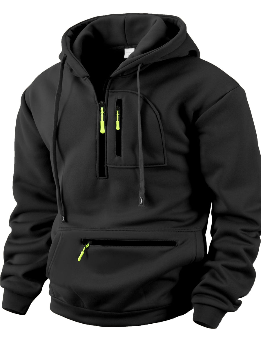 Unisex Hoodie med Halvdragkedja och Fickor, Flerfärgad