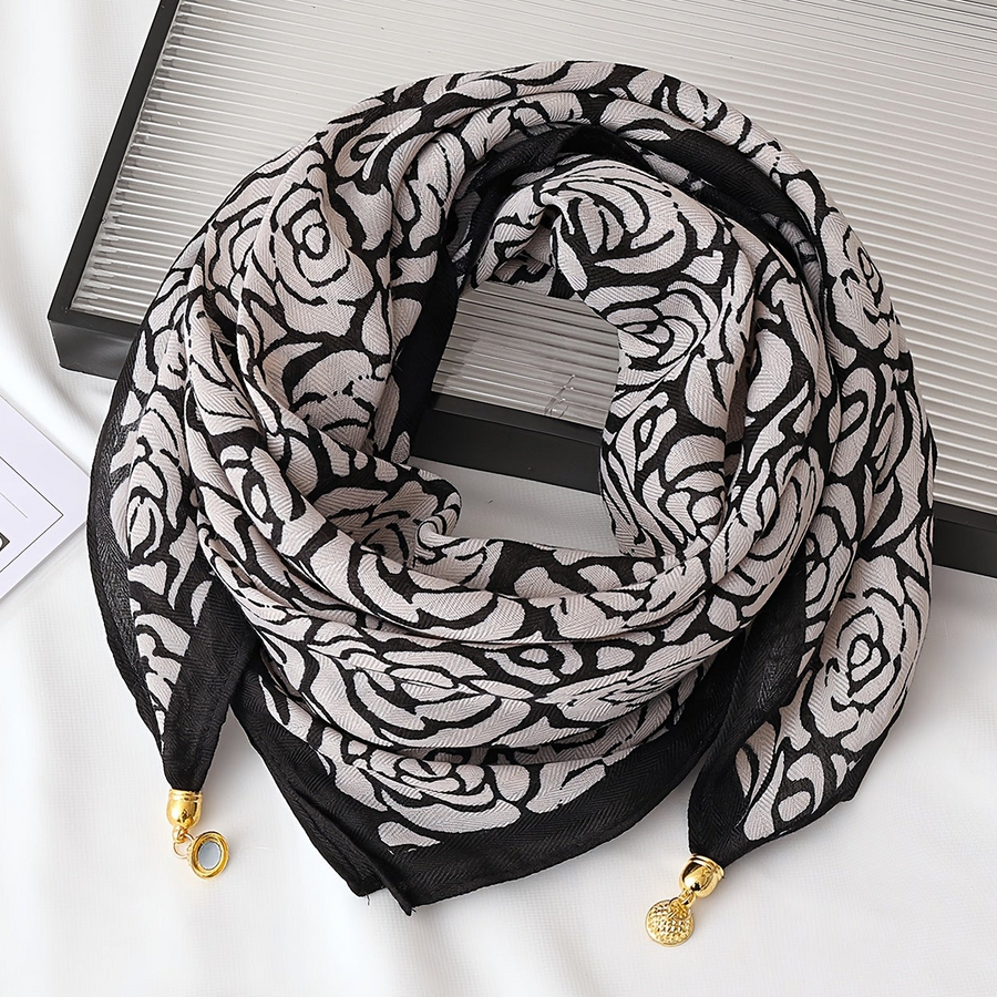 Women's Printed Scarf with Charm Pendant Ends