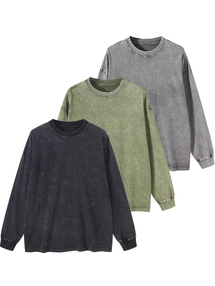 Unisex sweatshirt tvättad look långärmad tröja rund hals