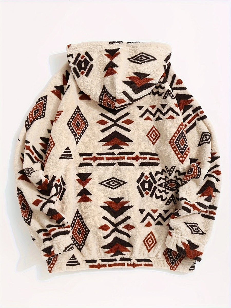Unisex mysig hoodie med mönster och luva, känguruficka
