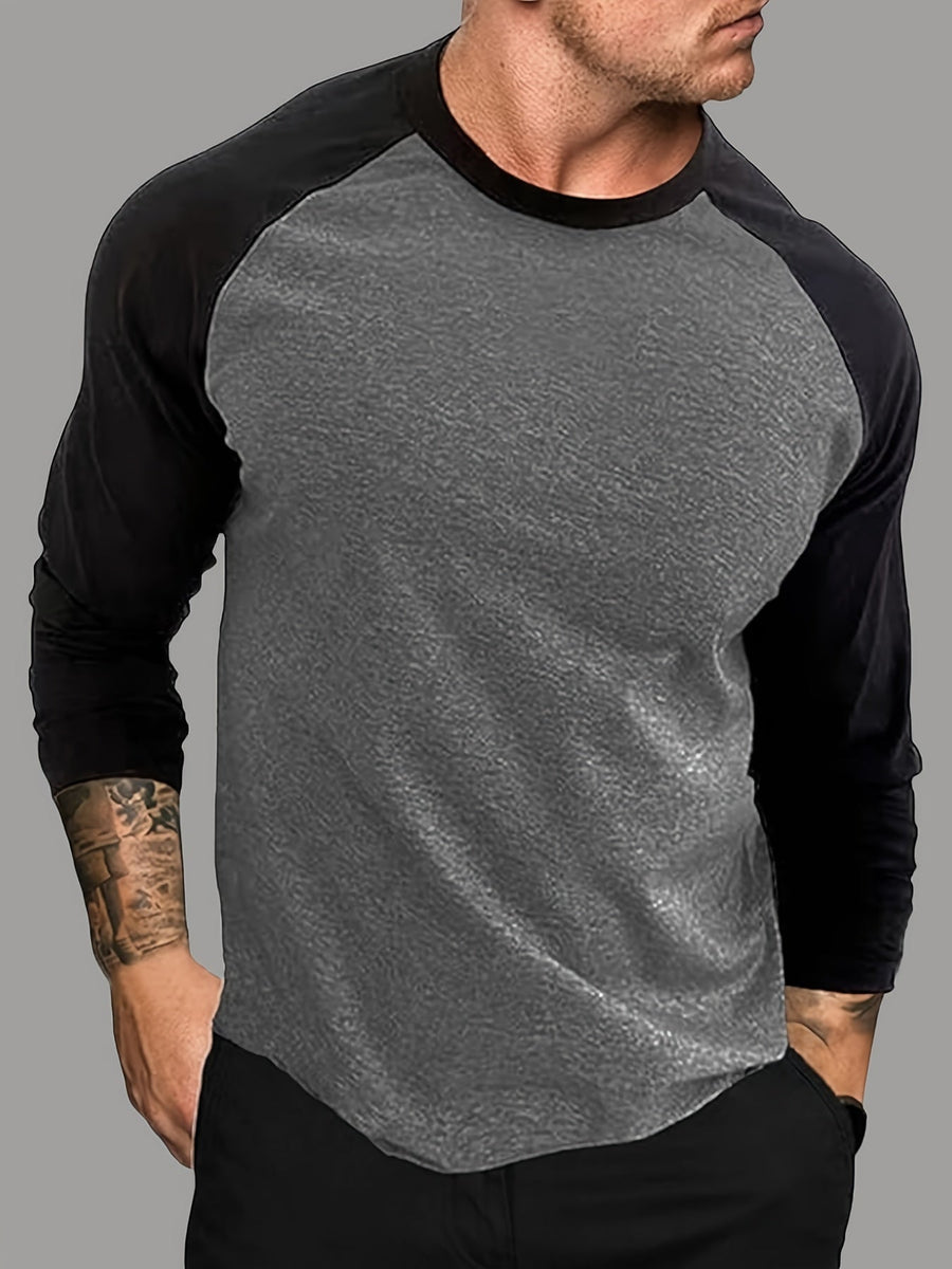 Herr T-shirt Raglan Långärmad Tvåfärgad Rund Hals