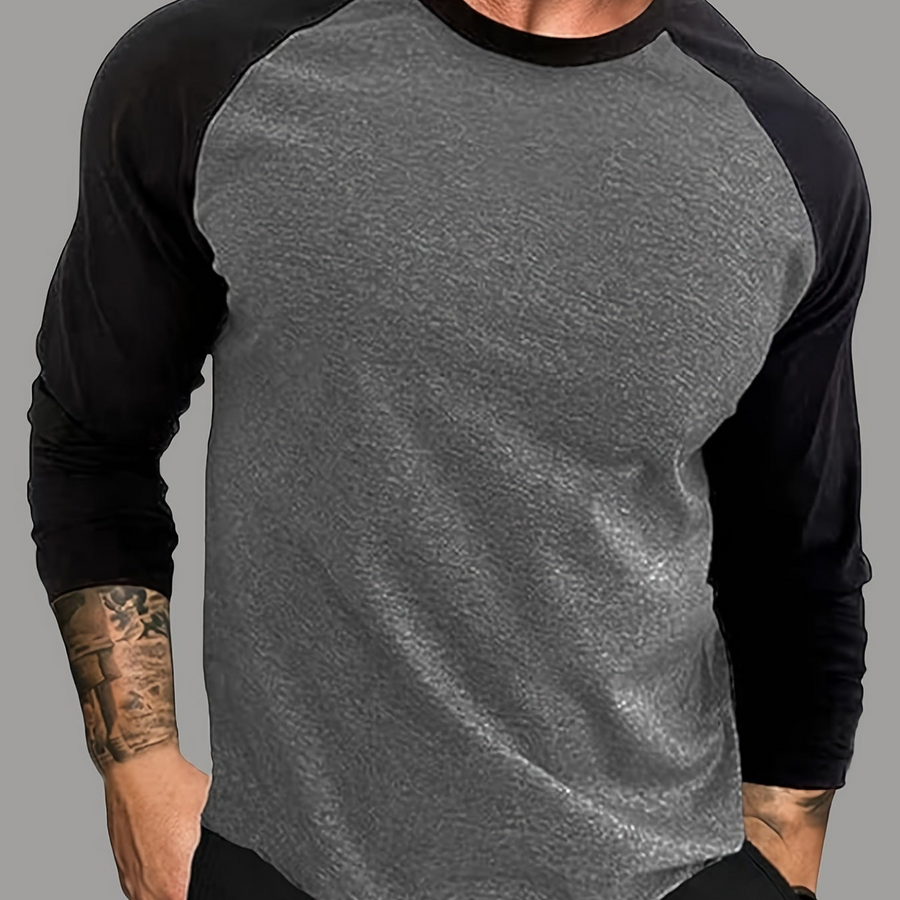 Herr T-shirt Raglan Långärmad Tvåfärgad Rund Hals