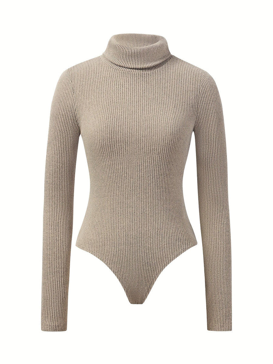 Ribbad turtleneck bodysuit långärmad dam