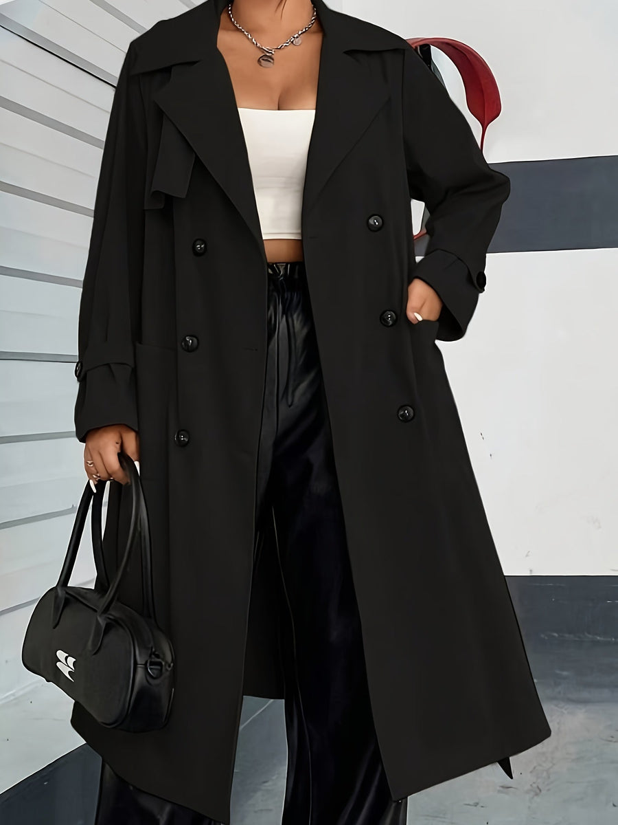 Dam Trenchcoat Lång Dobbeltknäppt med Krage och Manschetter