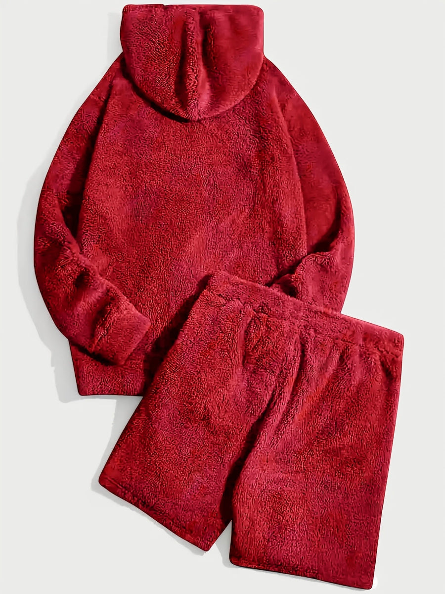 Grått teddyfleeceset med huvtröja och shorts