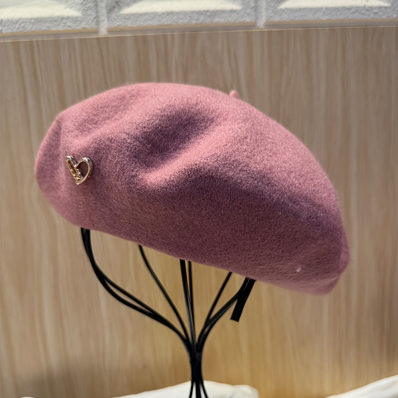 Women's Heart Charm Beret Hat
