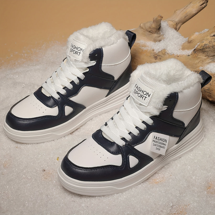 Vinterfodrade sneakers med högt skaft och snörning, tre färger