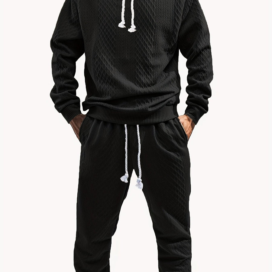 Rutigt Herr Set med Hoodie och Mjukisbyxor i Strukturerat Material