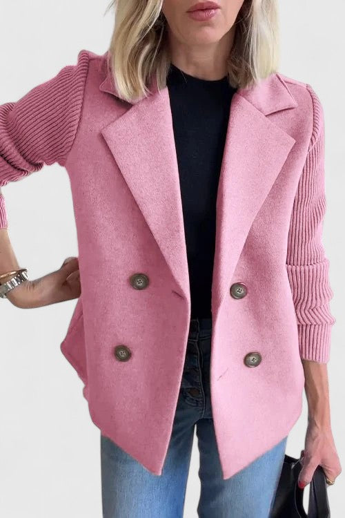 Rosa Tvåradig Jacka med Stickade Ärmar och Krage