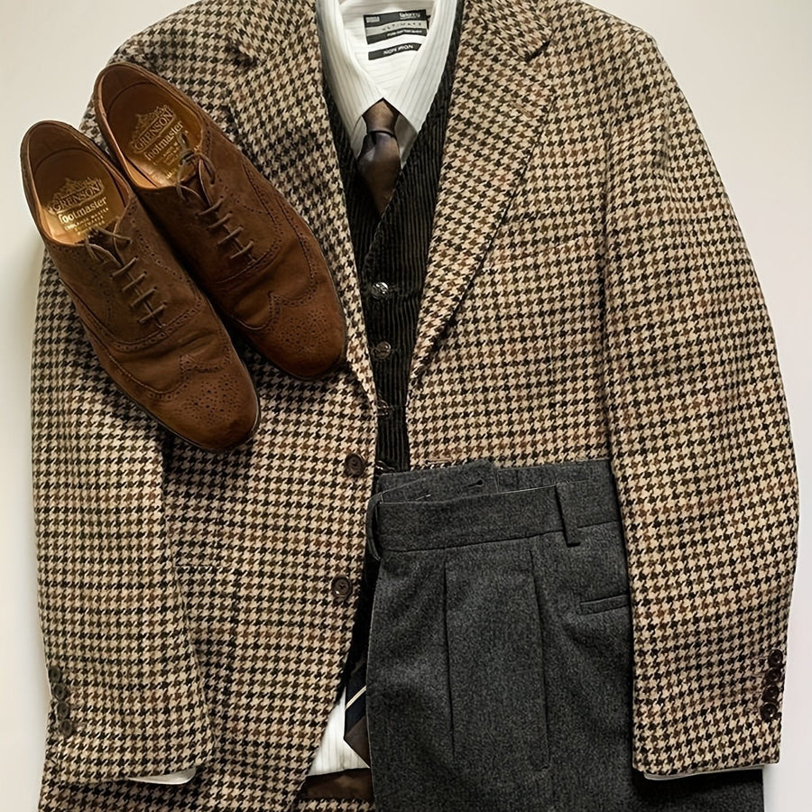Harris Tweed Kavaj med Fiskbensmönster Herr, Brun Rutig