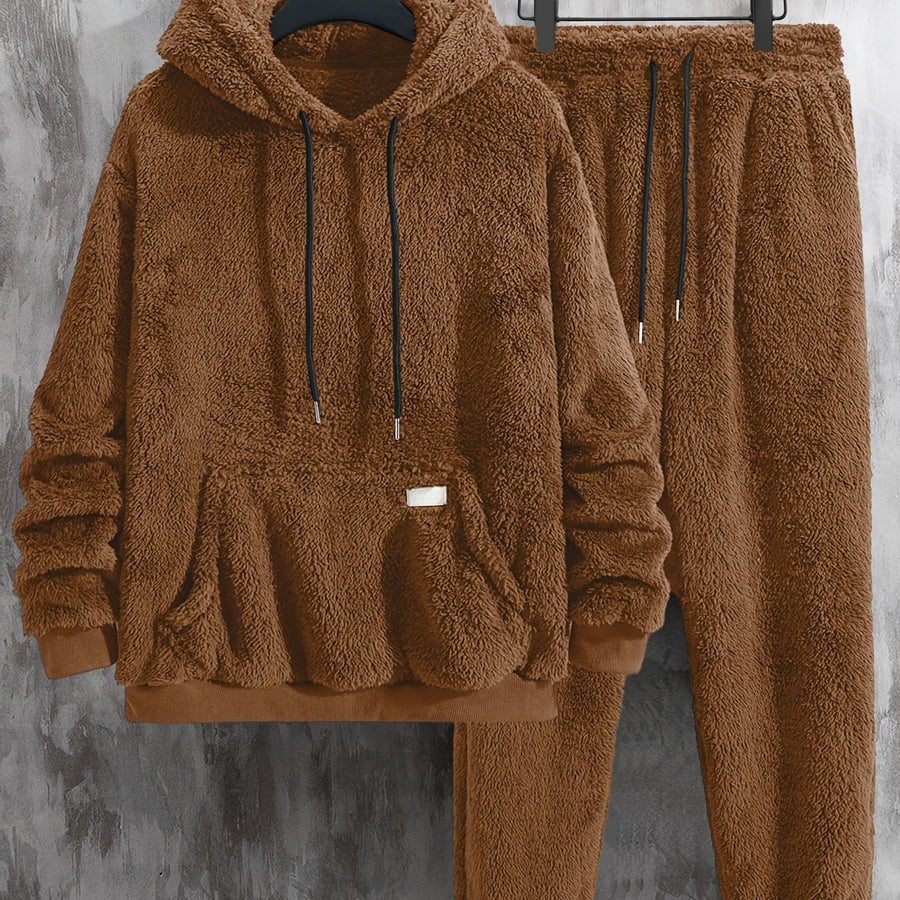 Unisex Mjuk Teddyfleece Hoodie och Byxa Set - Fluffigt Tvådelat Loungeset