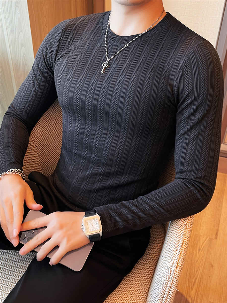 Herrtröja med lång ärm, slim fit, strukturmönster