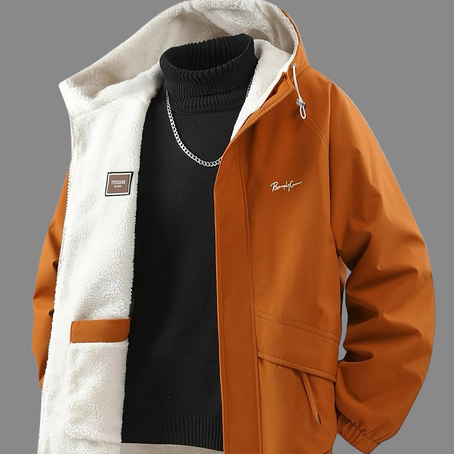 Vändbar Herrjacka med Huva och Fleecefoder i Orange