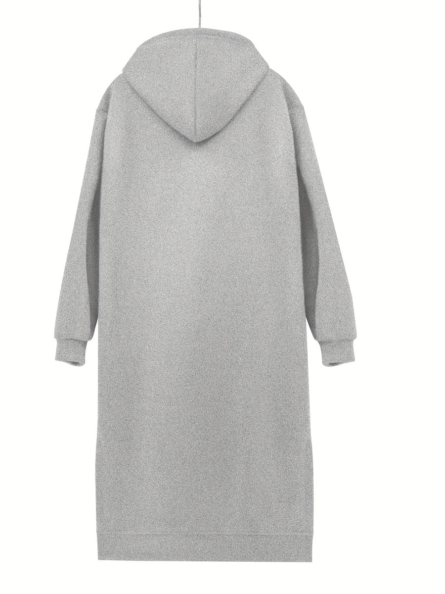 Dam Hoodiedress med Fickor, Lång Ärm och Sidosprund i Mjukt Material