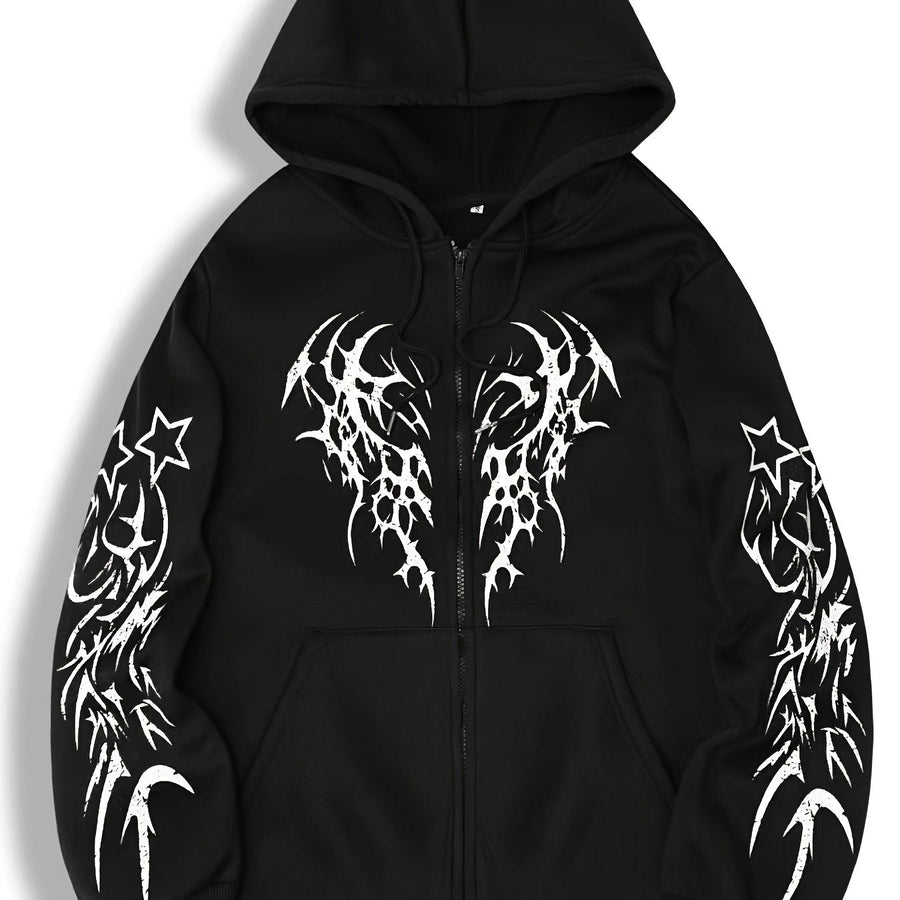 Unisex Hoodie med Dragkedja & Tribalmönster