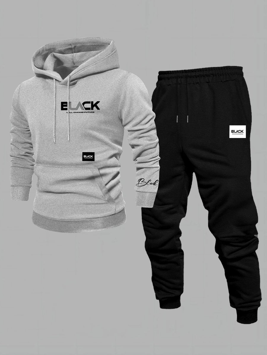 Unisex Mjukisset Hoodie & Byxor Svart med Logotyp