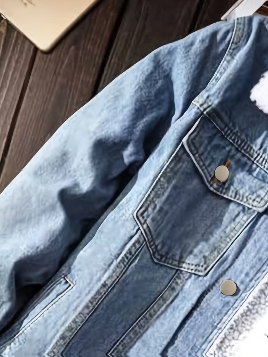 Jeansjacka med foder i teddytyg, ljusblå denim vinterjacka för män