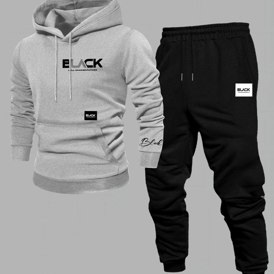 Unisex Mjukisset Hoodie & Byxor Svart med Logotyp