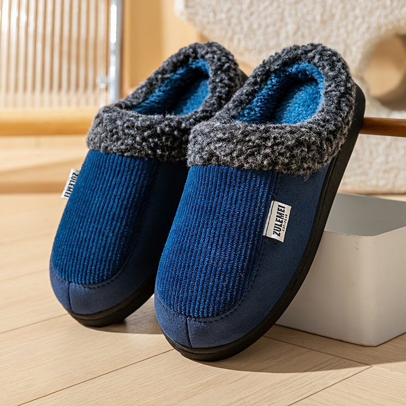 Mjuka tofflor med fuskpälsfoder och ribbad ovandel i textil