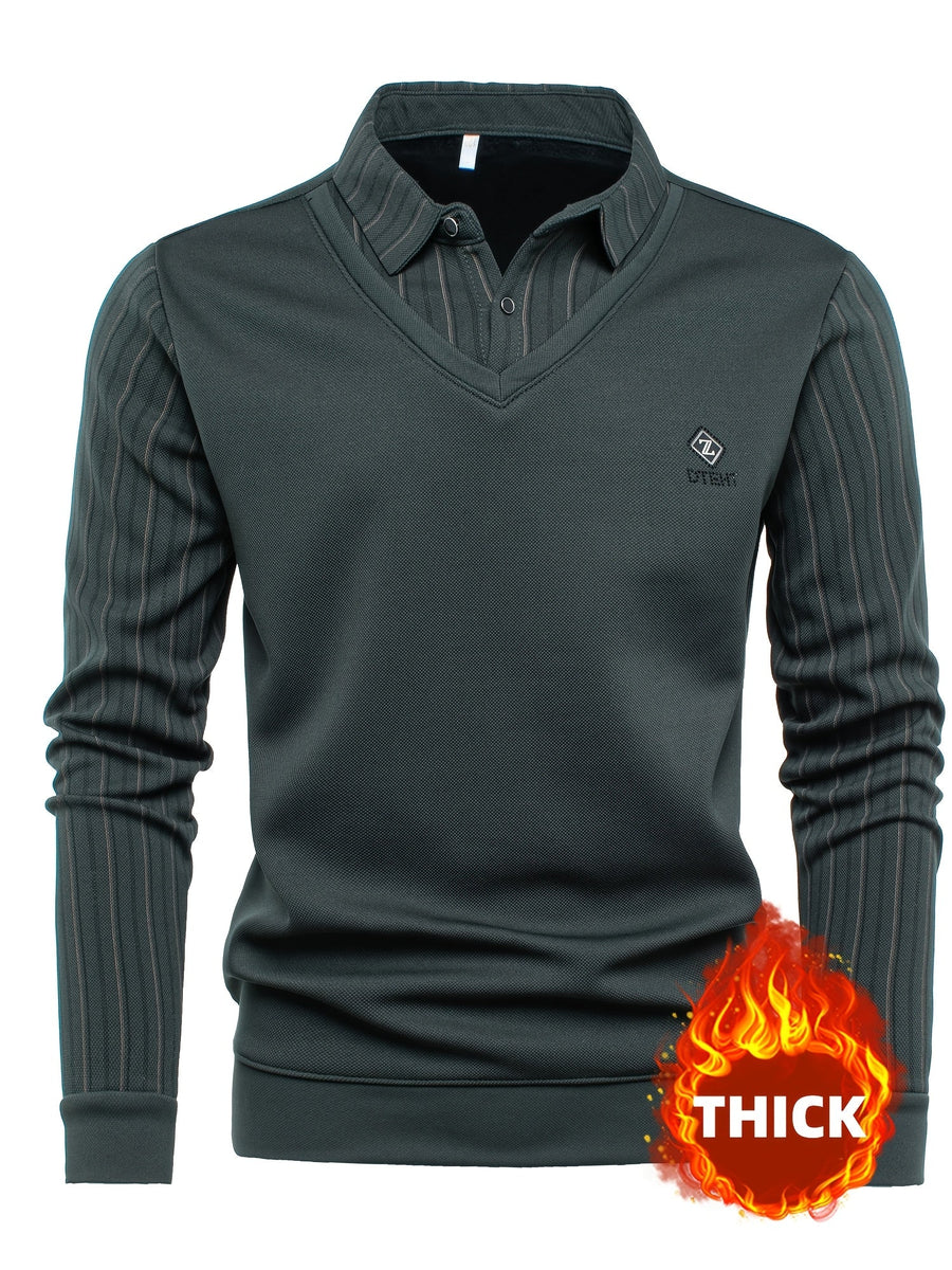 Herrtröja med krage och V-ringning, långa ärmar, ribbade muddar