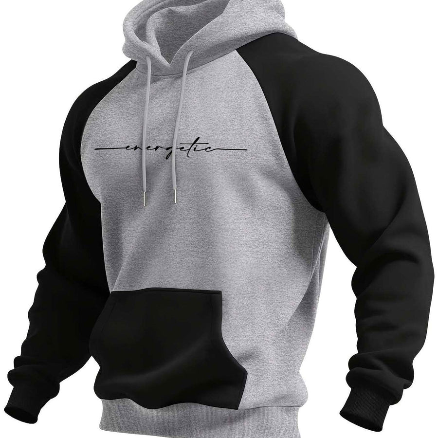 Hoodie med raglanärm och känguruficka, tvåfärgad