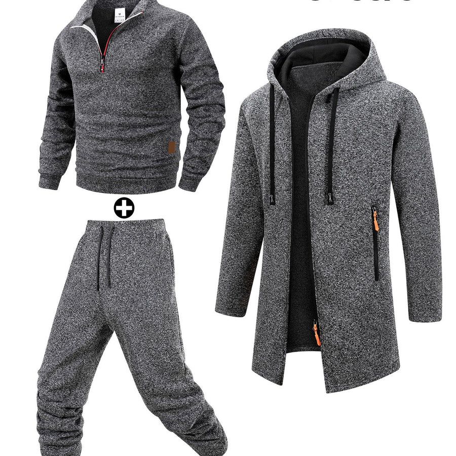 Herr 3-dels Träningsset med Lång Jacka, Tröja med Halvdragkedja och Joggingbyxor
