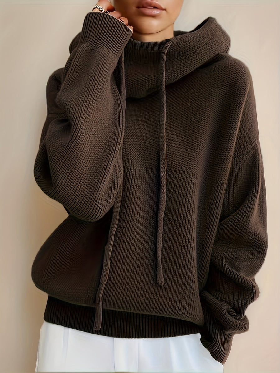 Stickad hoodie med dragsko för dam