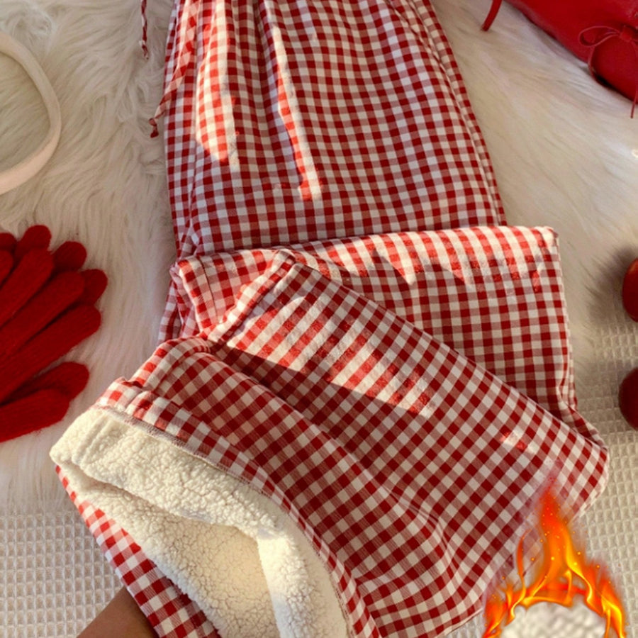 Rutiga pyjamasbyxor med mjukt foder – Röda och vita
