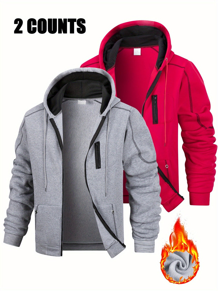 Hoodie med dragkedja och foder, 2-pack – Flerfärgad med kontrastsömmar
