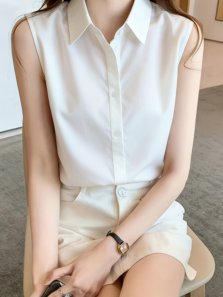 Dam Ärmlös Skjortblus Elegant Vardagsstil Kontorskläder
