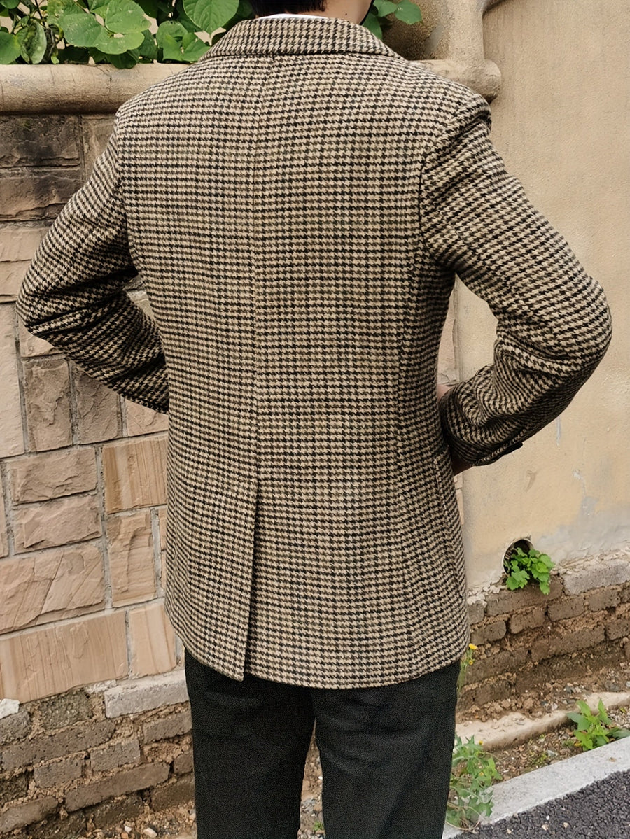 Harris Tweed Kavaj med Fiskbensmönster Herr, Brun Rutig