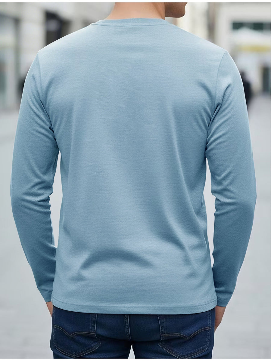 Herr Långärmad T-shirt med Rund Hals och Linjemönster