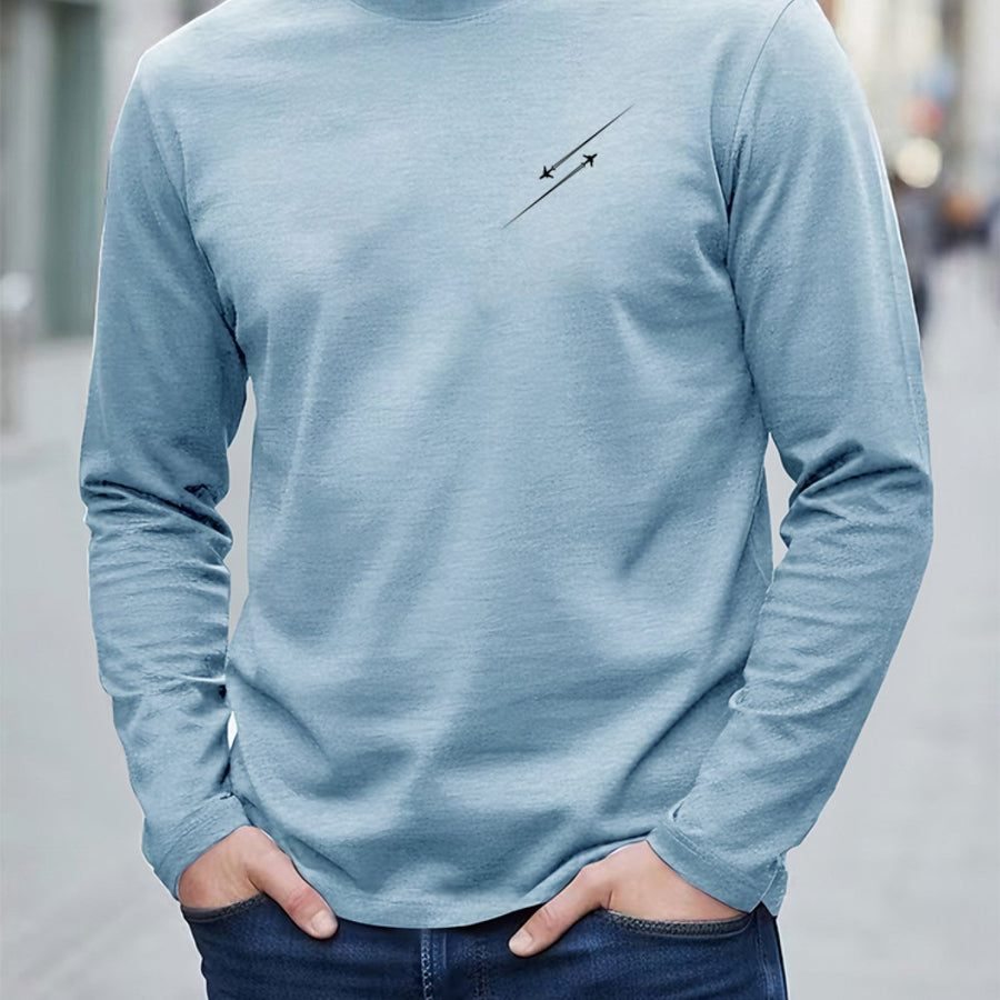 Herr Långärmad T-shirt med Rund Hals och Linjemönster