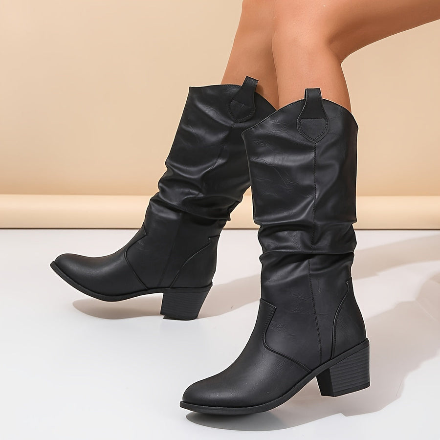 Slouchiga Cowboyboots Dam Med Mellanhög Klack Och Vid Skaft
