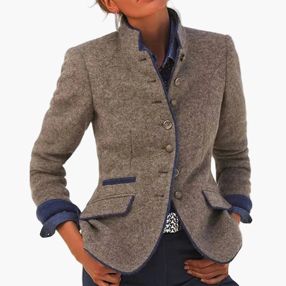 Dam Blazer Elegant Kavaj Med Hög Krage och Modern Passform – Perfekt för Arbete eller Vardag