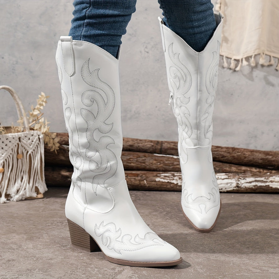 Cowboy Stövlar för Dam med Broderade Detaljer och Kilklack