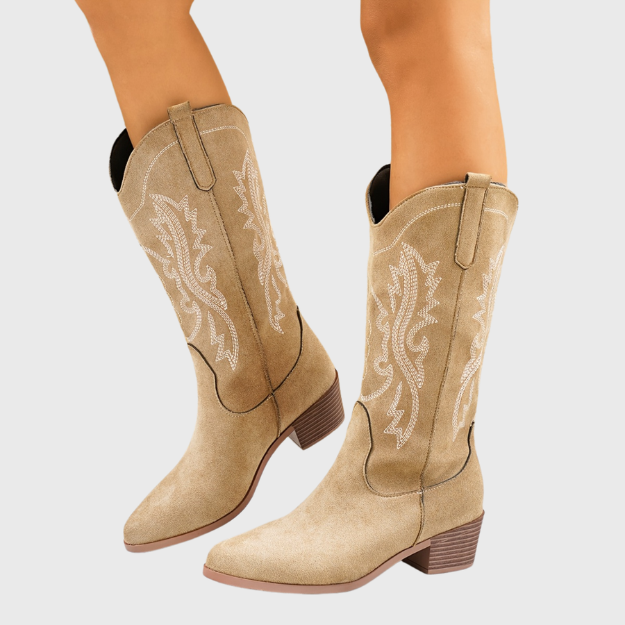 Cowboyboots med brodyr i mockaimitation