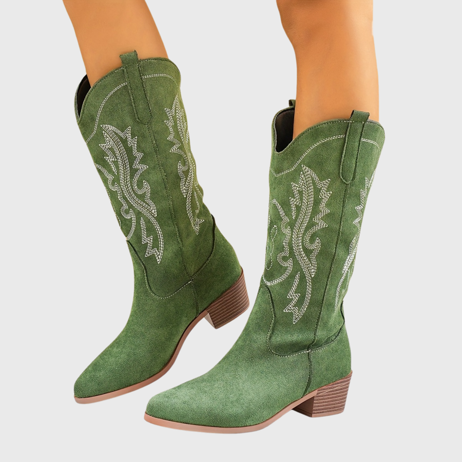 Cowboyboots med brodyr i mockaimitation
