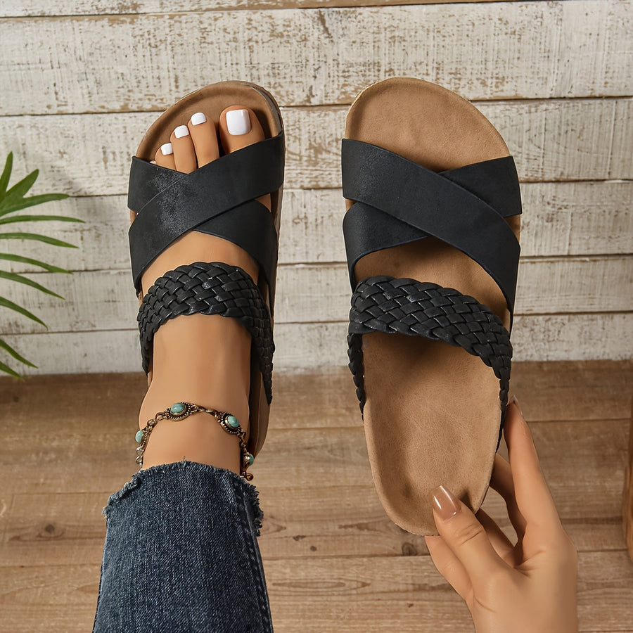 Dam Sandaler med Flätad Rem och Platåsula – Modern Bohemisk Stil för Vardagsbruk