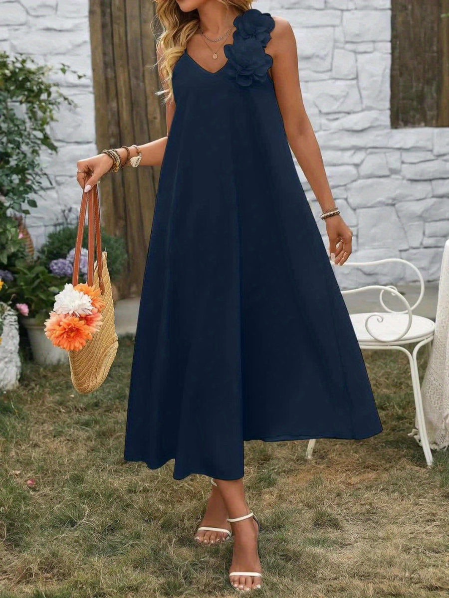 Damklänning Elegant V-ringad Blomdekor Till Vår och Sommar Fest eller Bröllop