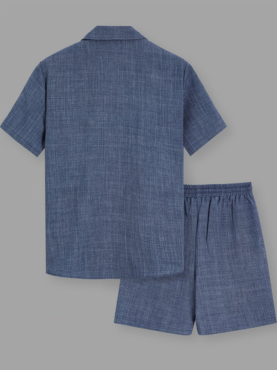 Herr Kortärmad Skjorta och Shorts Set – Avslappnad Sommarlook för Fritid och Semester